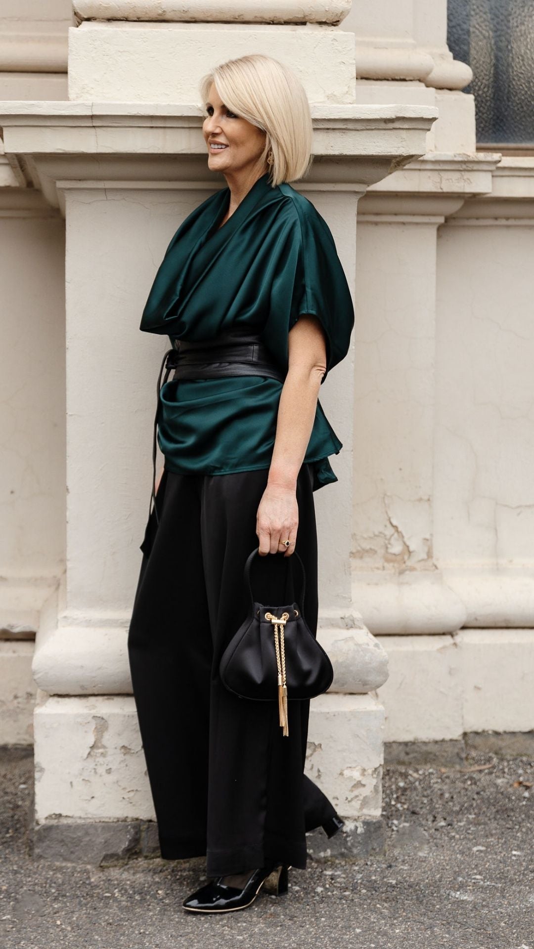 Celine Oversized Satin Top - Emerald