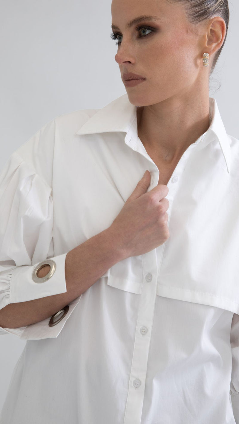 Eyelet Designer Longline Dress/Shirt - White