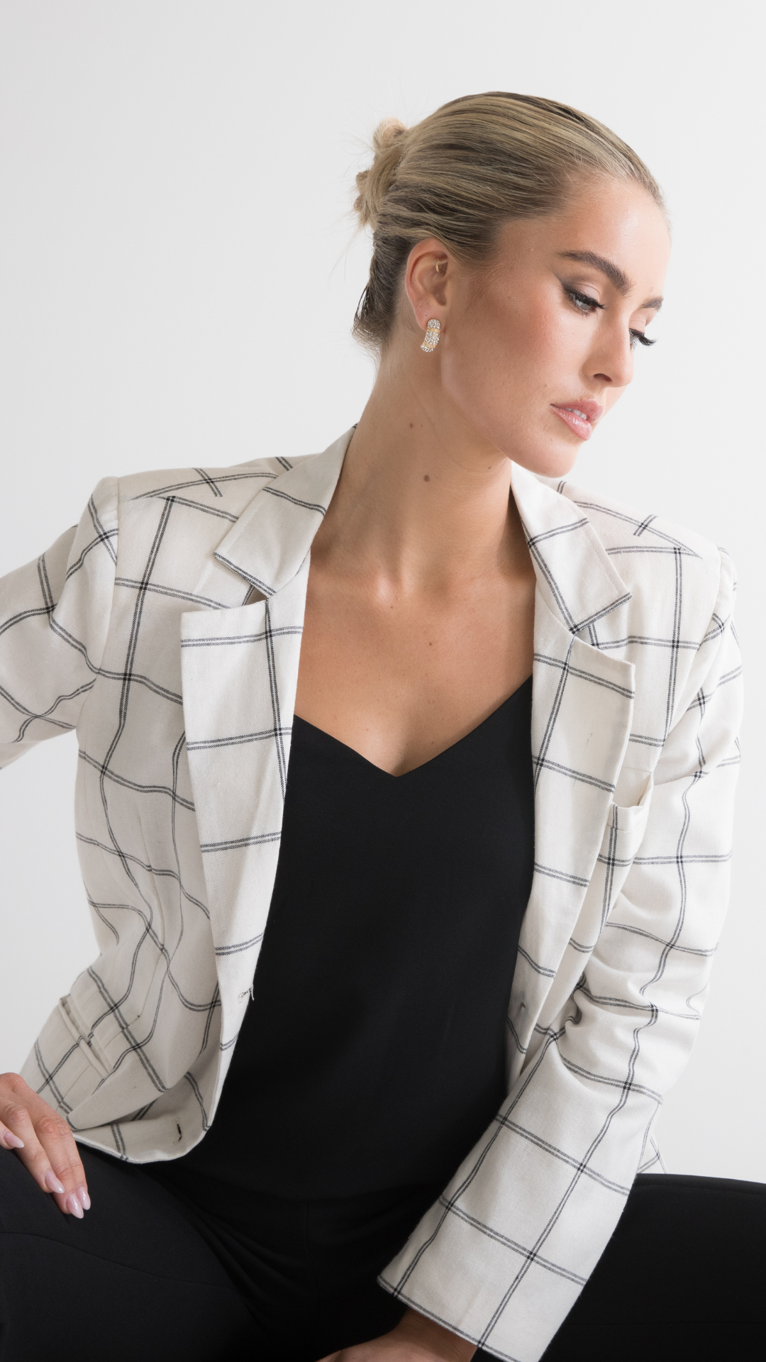 Marc Linen Blend Check Blazer - White and Black