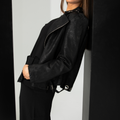 Sloan Faux Leather Eyelet Jacket - Black