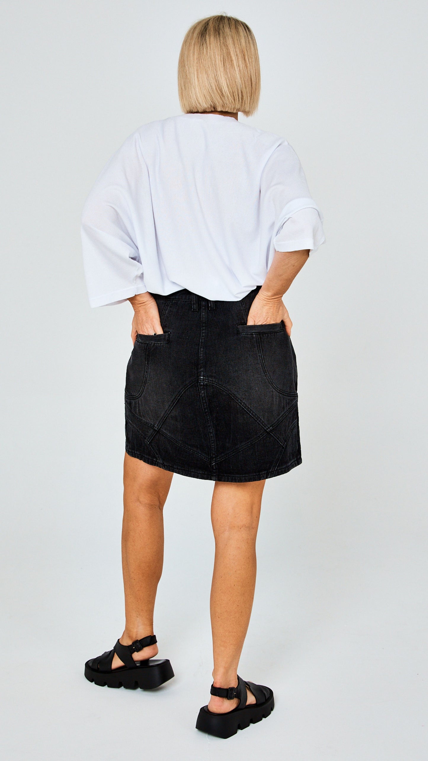 Caleb Edgy Denim Skirt - Black