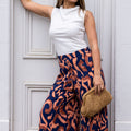 Amelia Rayon Pants - Navy and Brown Print