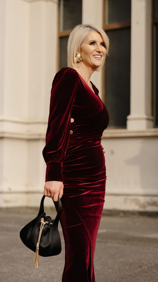 Alba Stretch Velvet Dress - Merlot