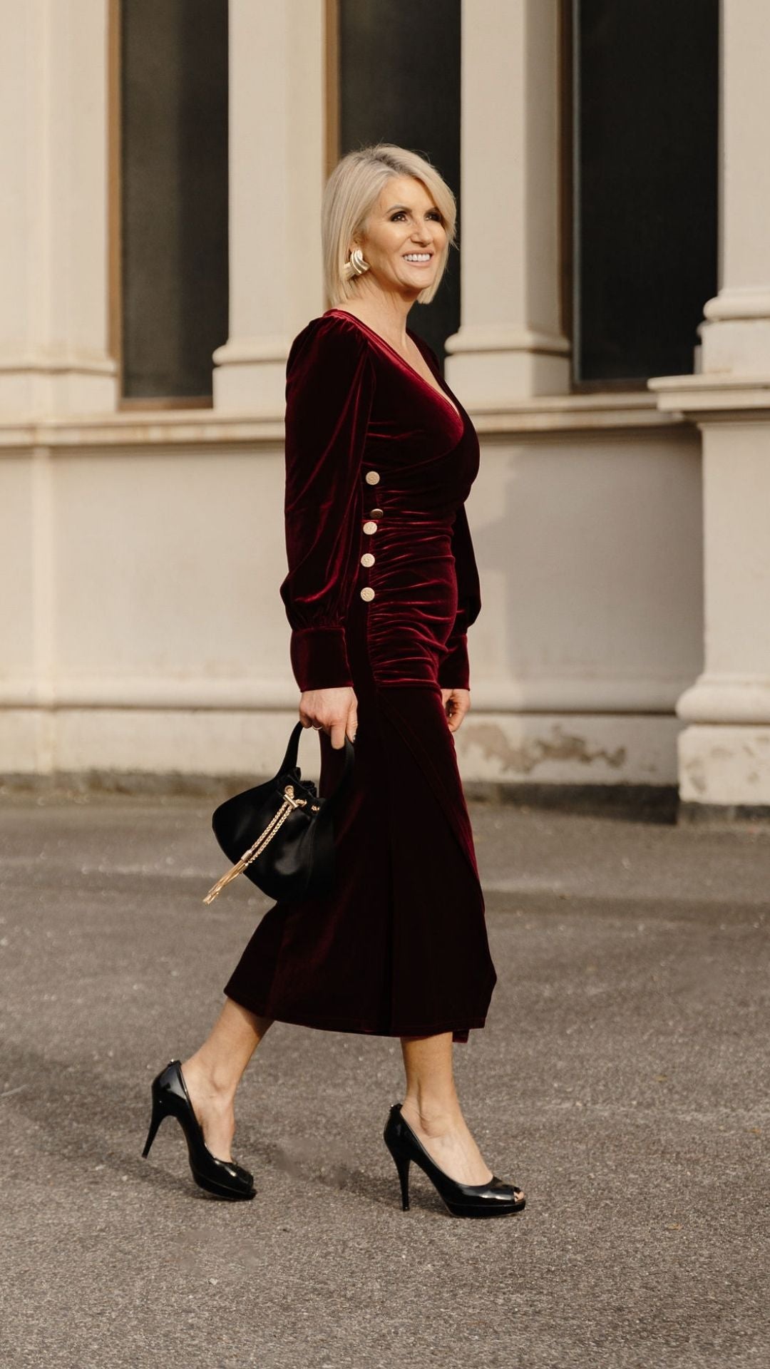 Alba Stretch Velvet Dress - Merlot