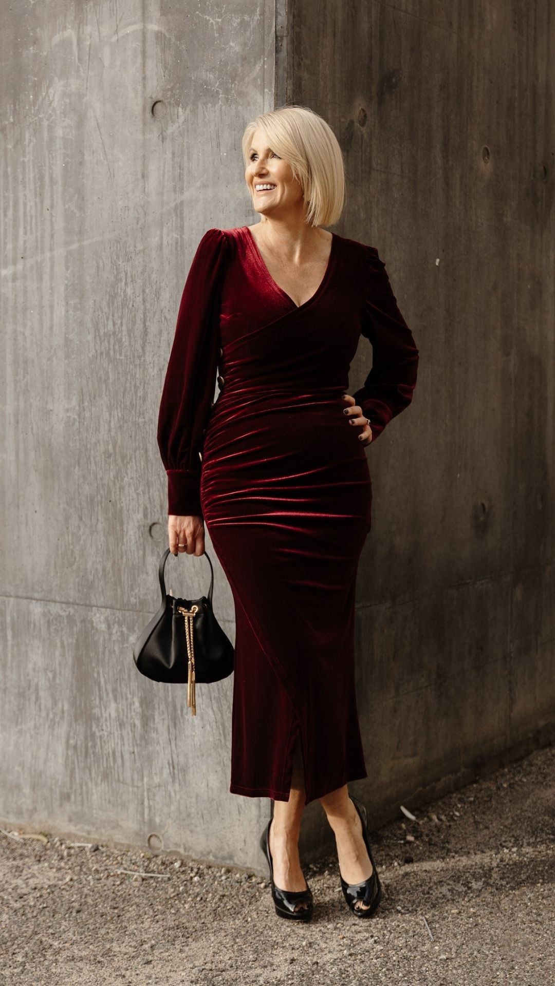 Alba Stretch Velvet Dress - Merlot