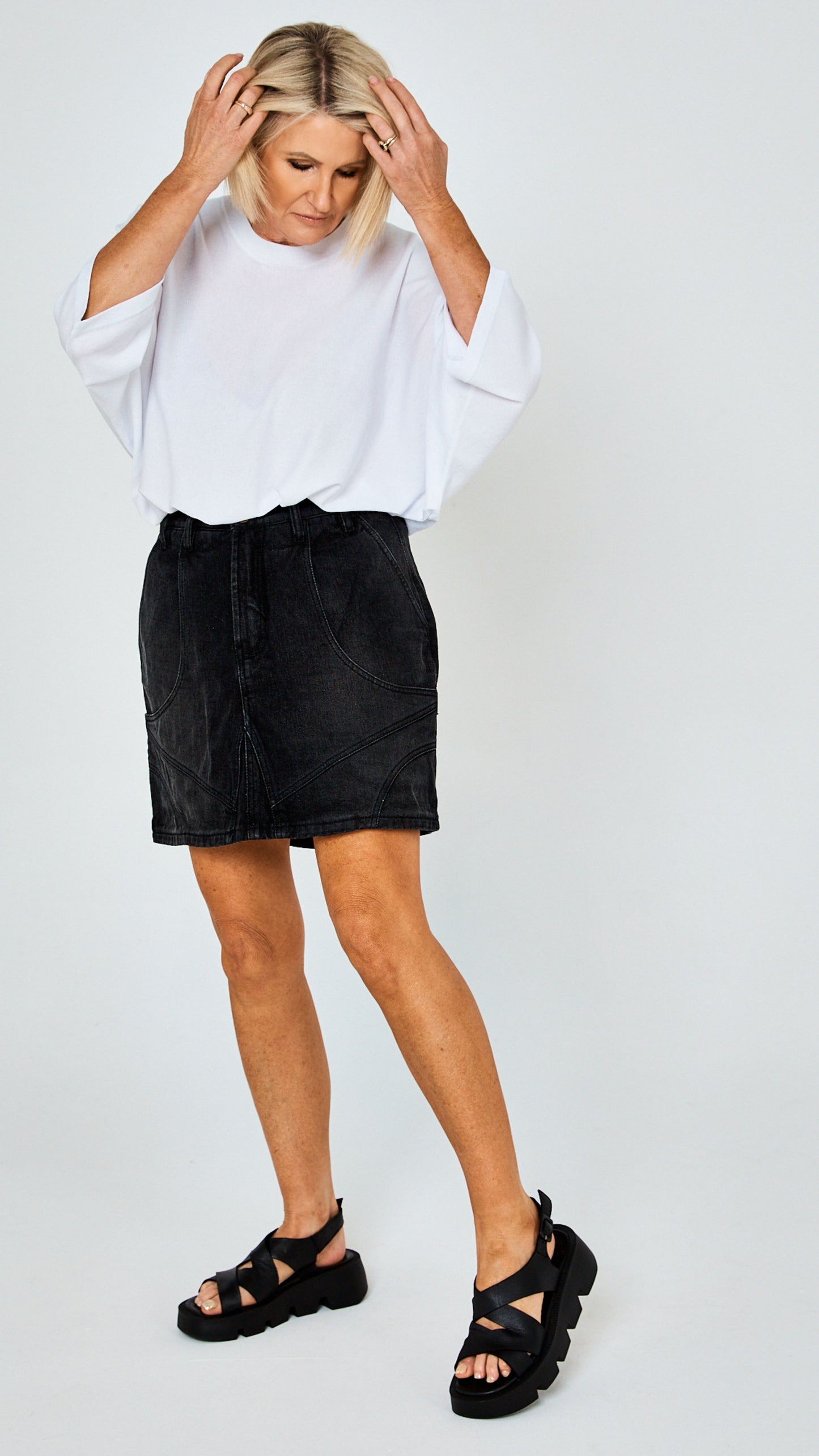 Caleb Edgy Denim Skirt - Black
