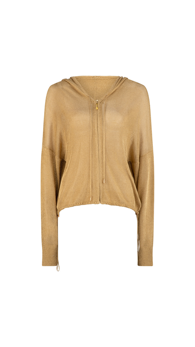 Luno Metallic Jacket With Hood - Gold