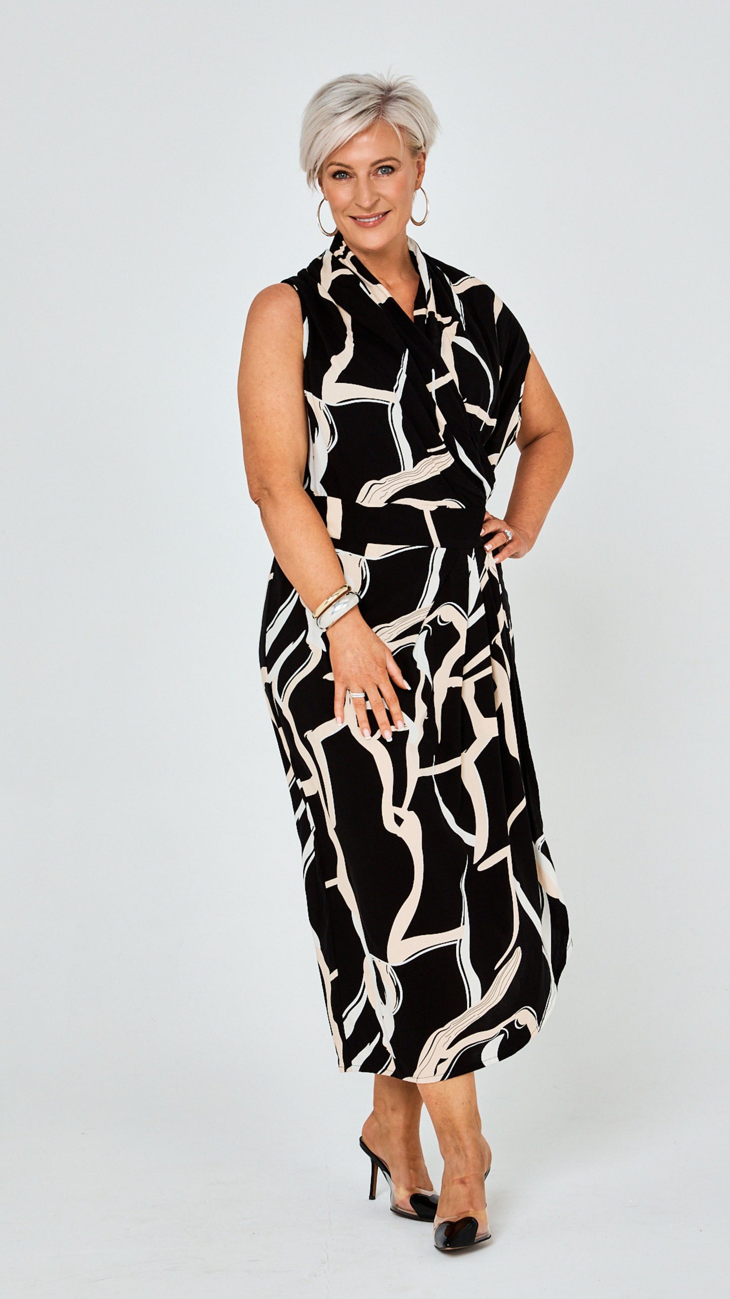 Darcy Rayon Print Dress - Black