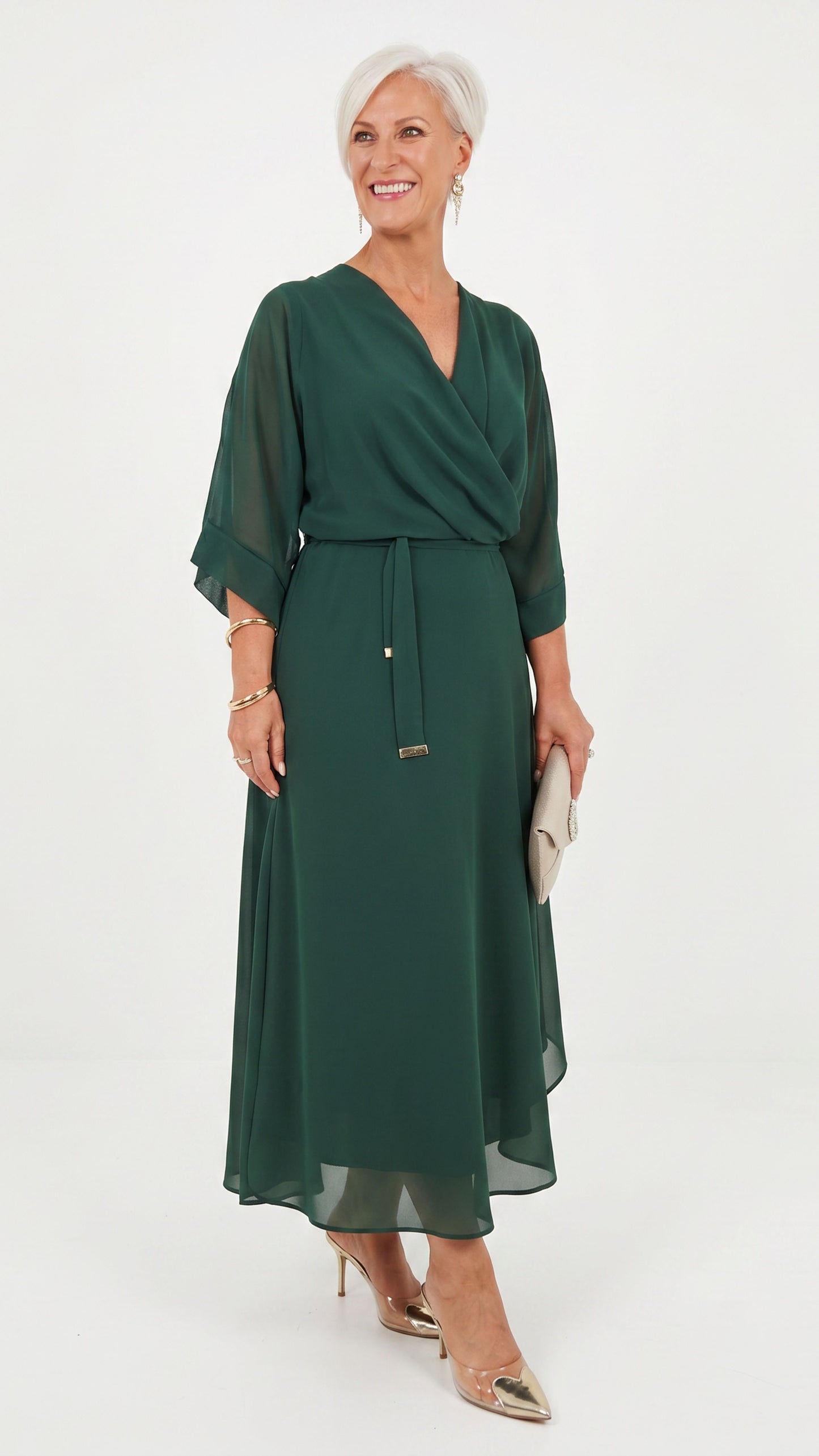 Cascade Chiffon Events Dress - Emerald