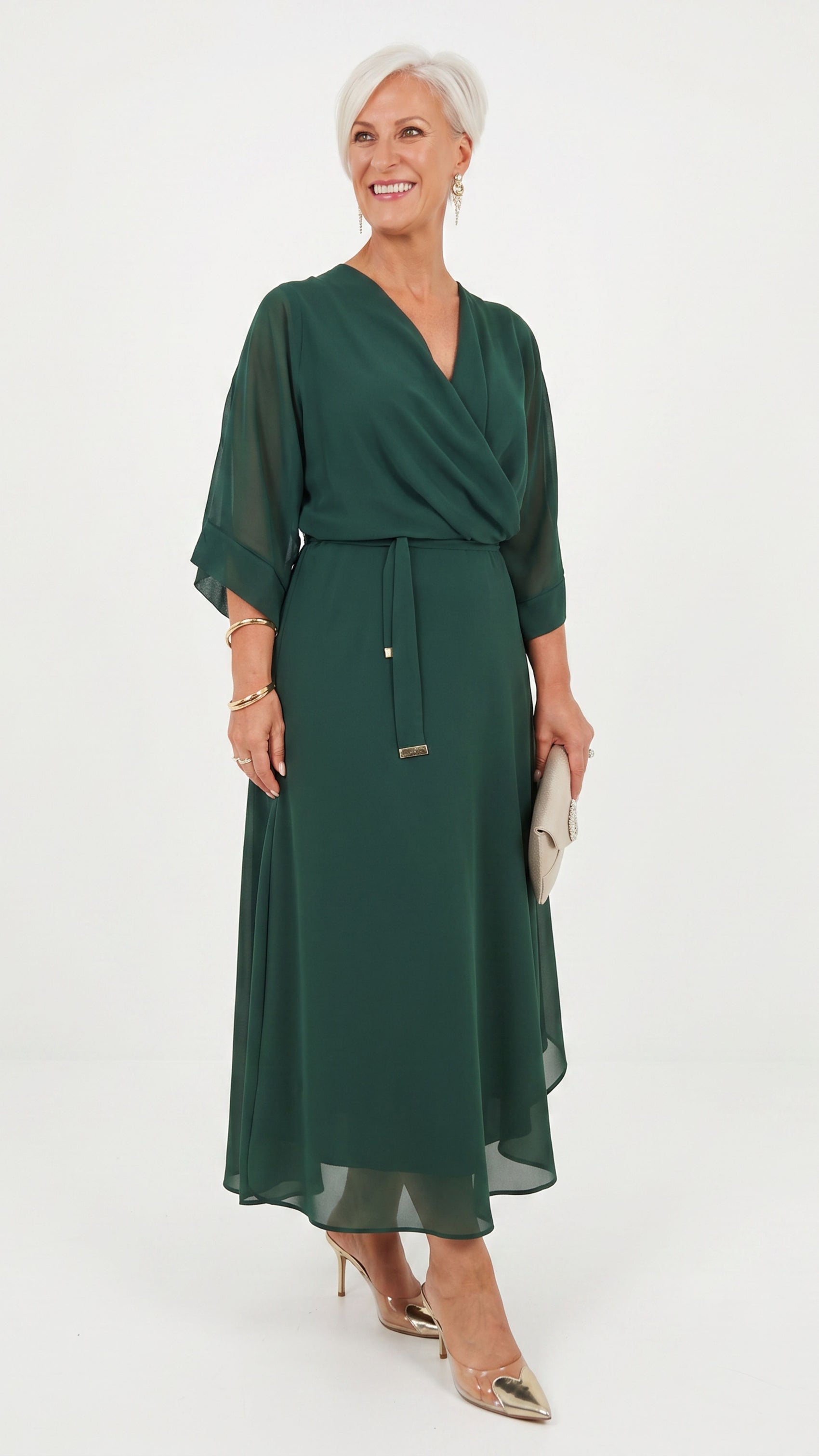 Cascade Chiffon Events Dress - Emerald
