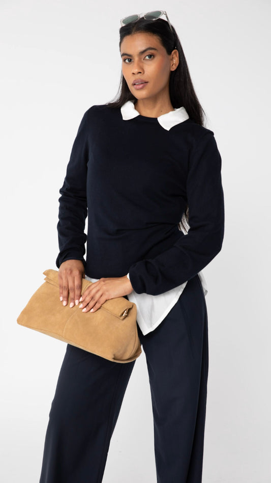 Aevie Suede Clutch - Camel