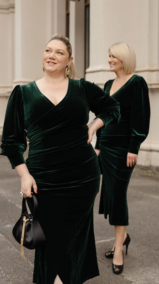 Alba Stretch Velvet Dress - Emerald