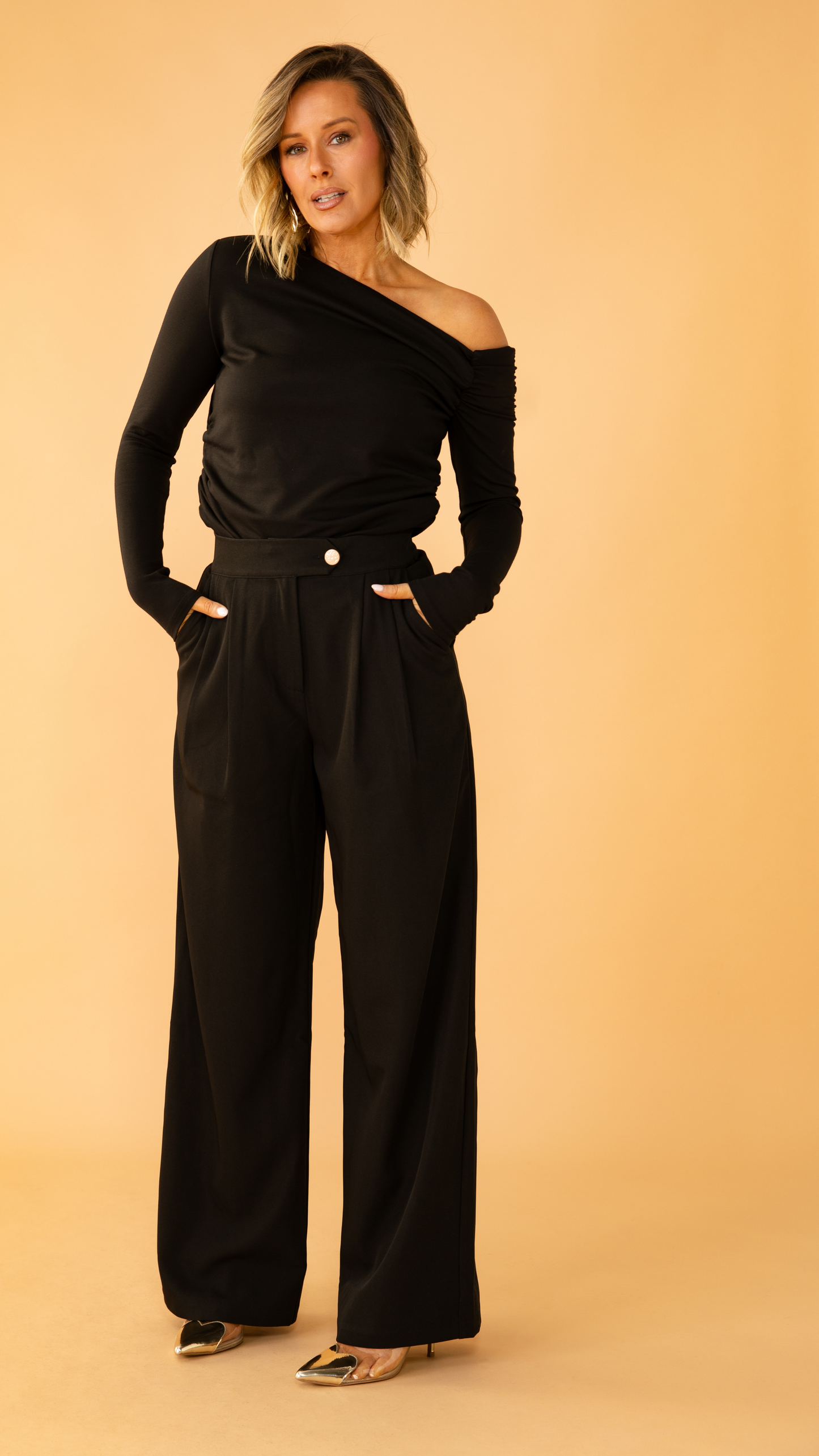 Stardust One Shoulder Top - Black