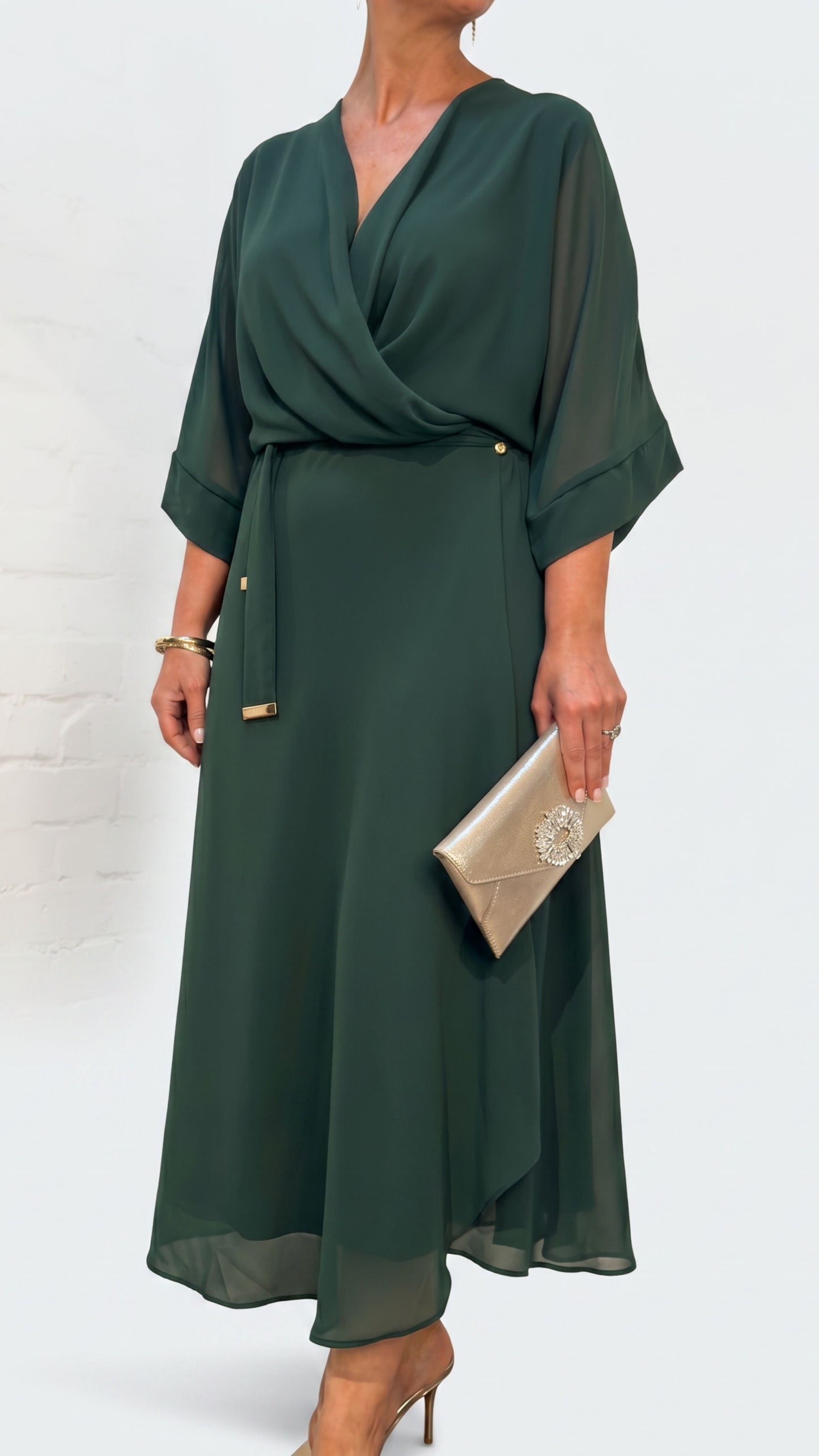 Cascade Chiffon Events Dress - Emerald