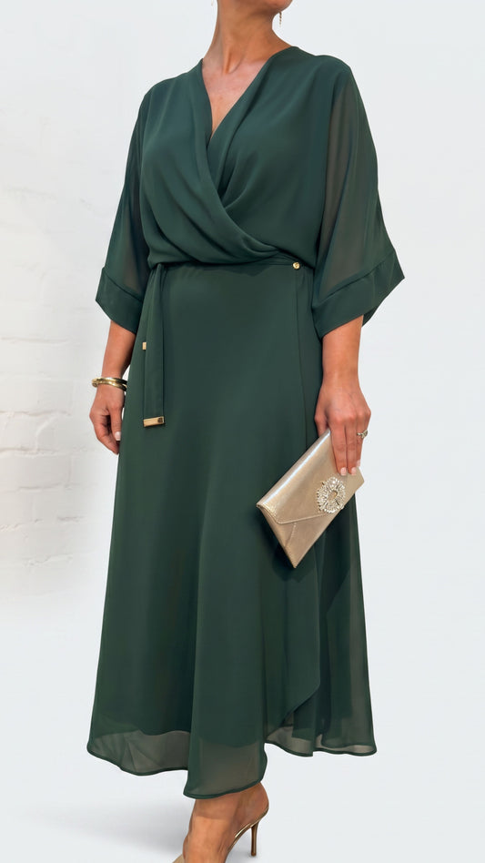 Cascade Chiffon Events Dress - Emerald