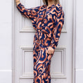 Amelia Rayon Shirt - Navy and Brown Print