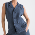 Luca Linen Vest - Navy