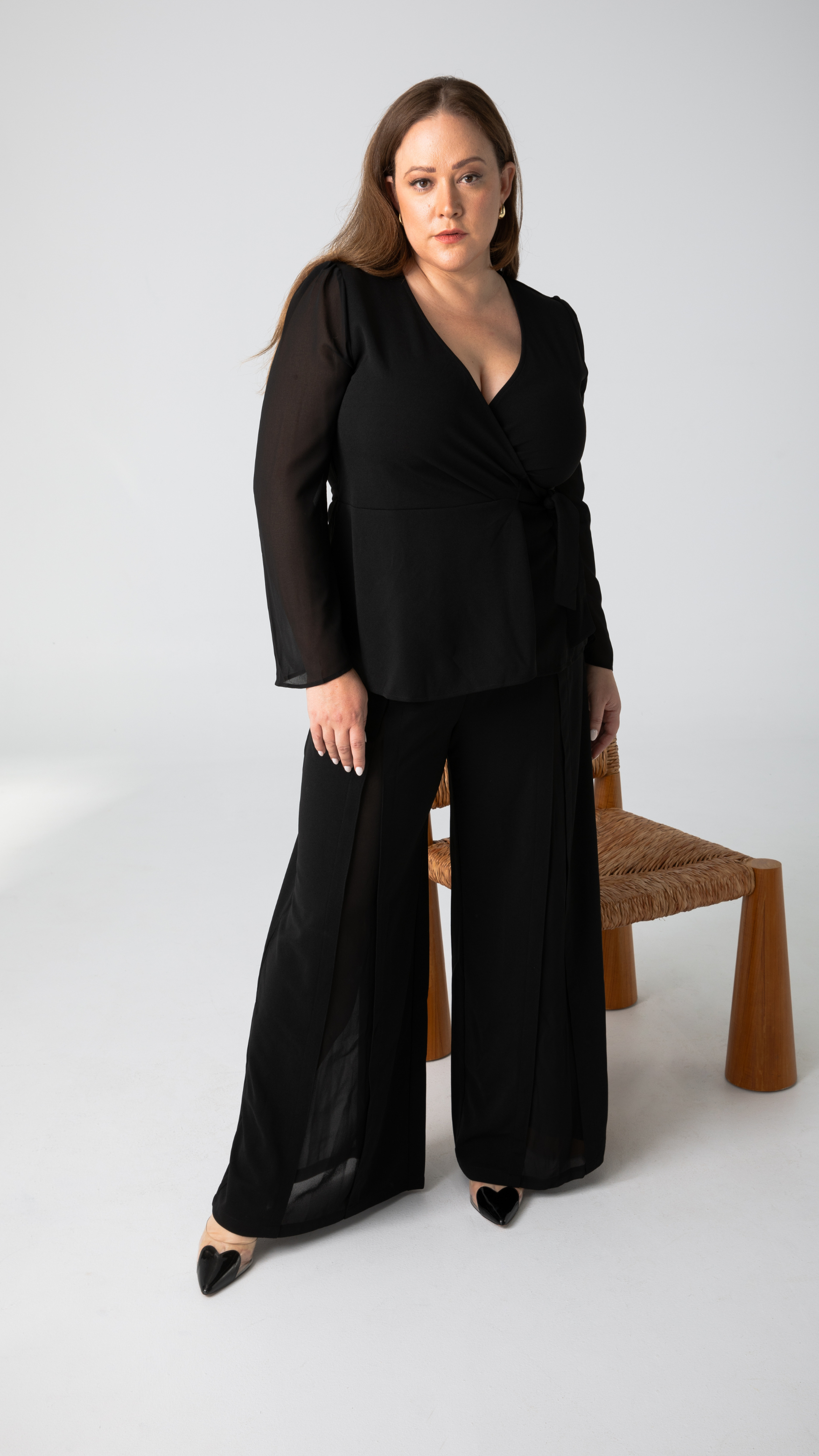Alice Wide-Leg Pants With Sheer Panels - Black