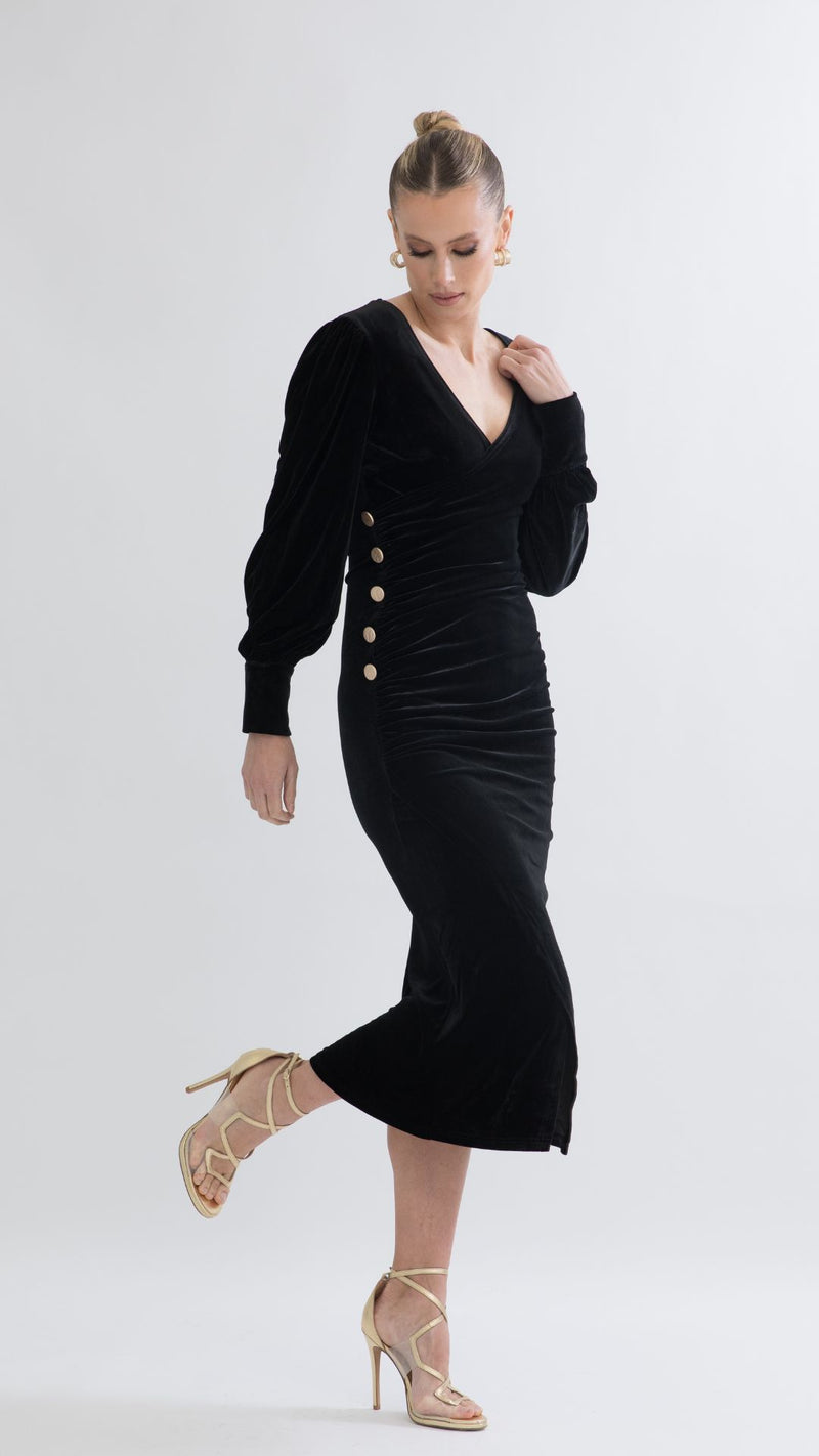 Alba Stretch Velvet Dress - Black