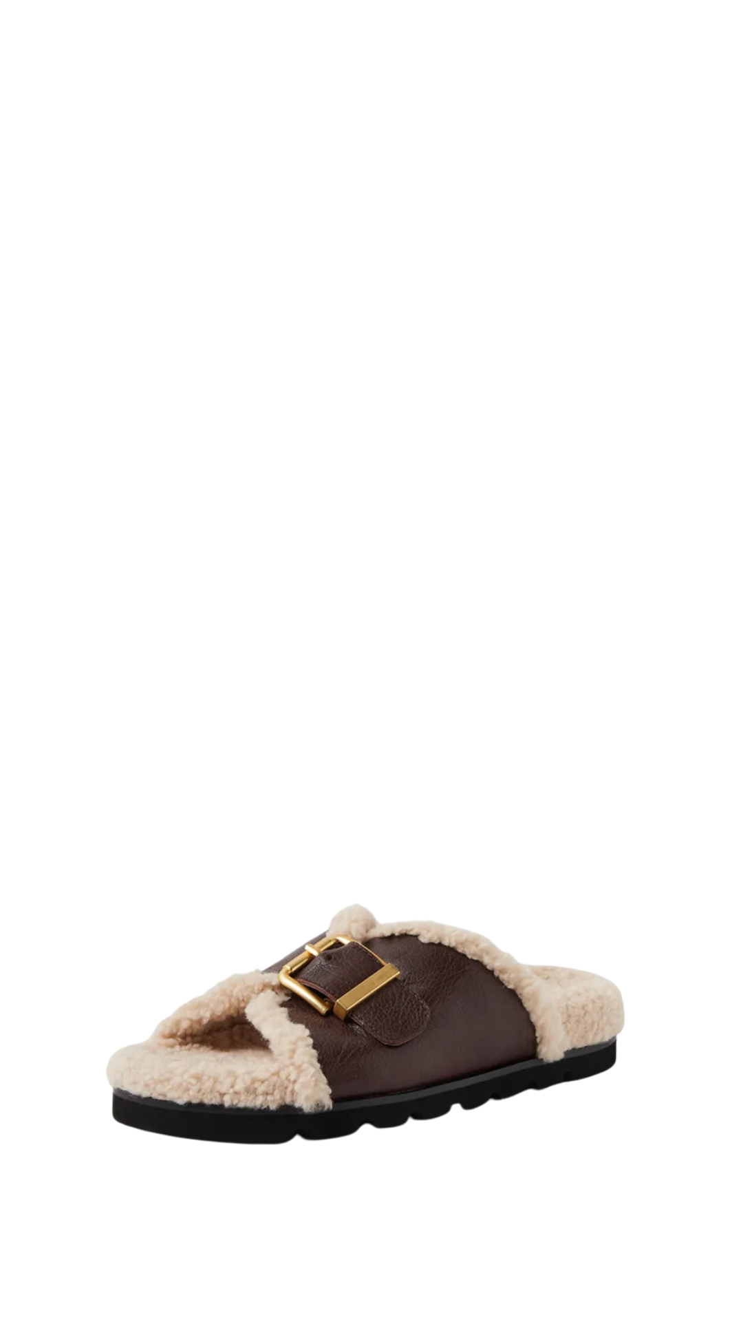 Mollini Esme Leather-Shearling Slides - Chocolate