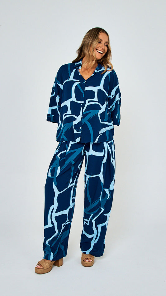 Georgie Rayon Shirt - Blue Print