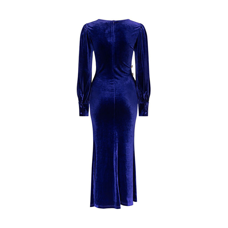 Alba Stretch Velvet Dress - Indigo
