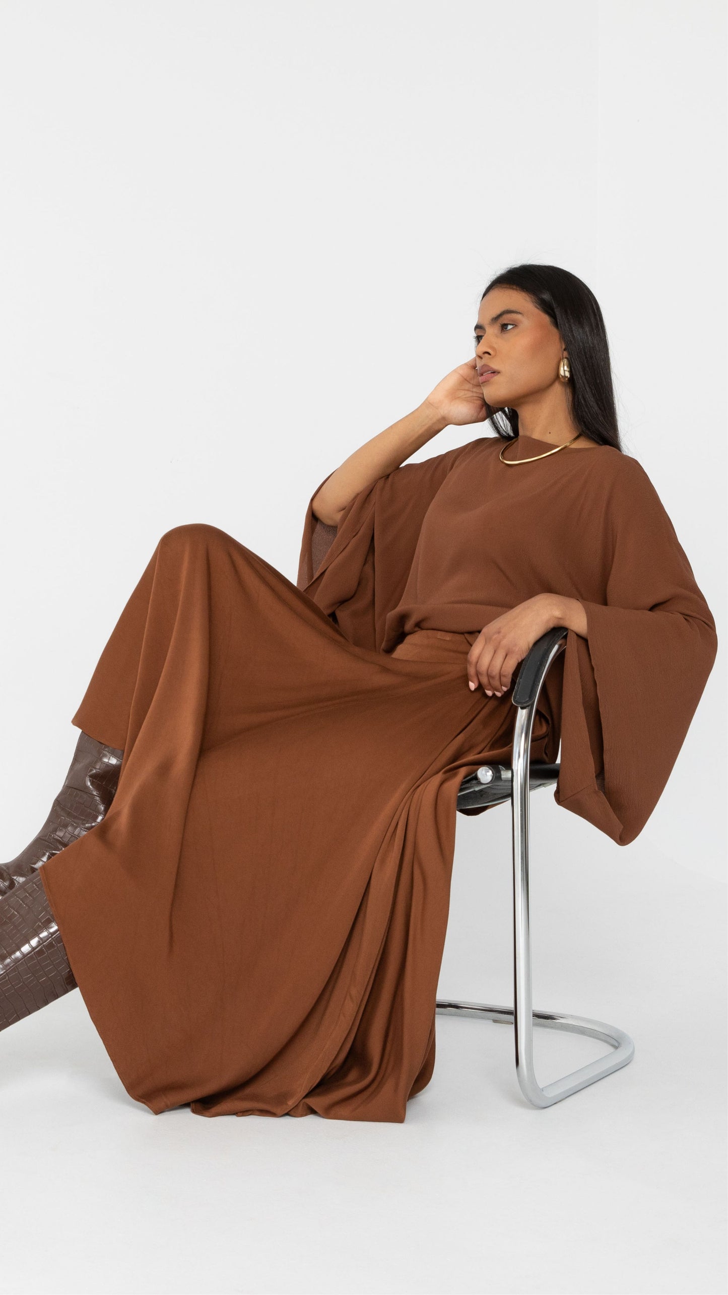Flow Viscose Relaxed Style Skirt - Chocolate