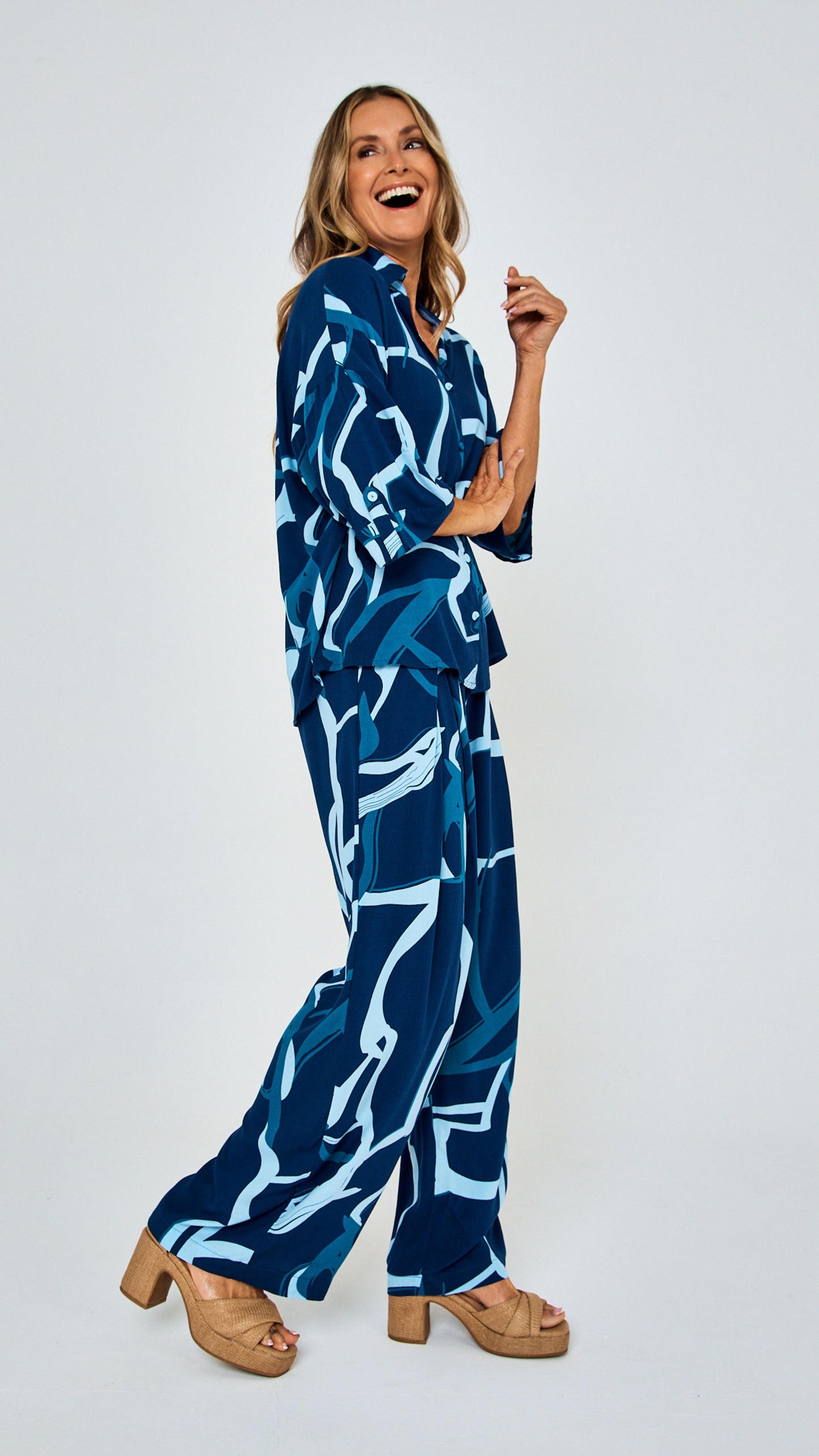 Georgie Rayon Pants - Blue Print