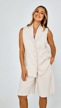 Hannah Linen Rami Bermuda Shorts - Beige