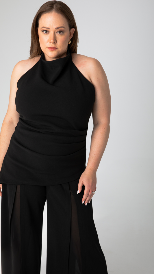 Alice Wide-Leg Pants With Sheer Panels - Black