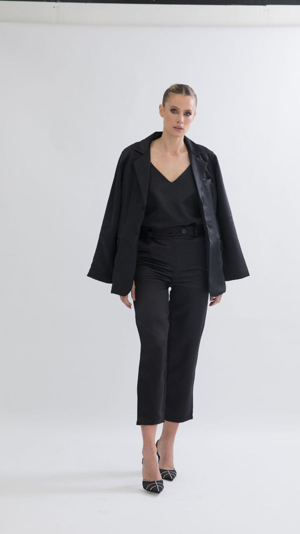 Armani Cropped Satin Tailored Pants - Black