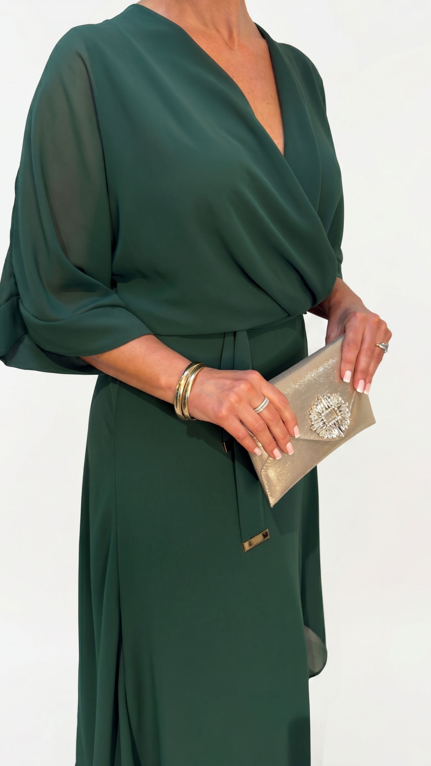 Cascade Chiffon Events Dress - Emerald