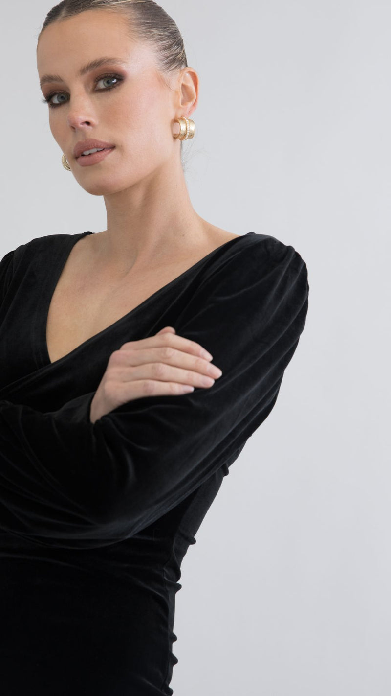 Alba Stretch Velvet Dress - Black