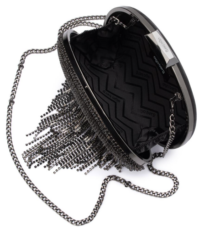 Olga Berg - Bria Crystal Fringe Bag - Black