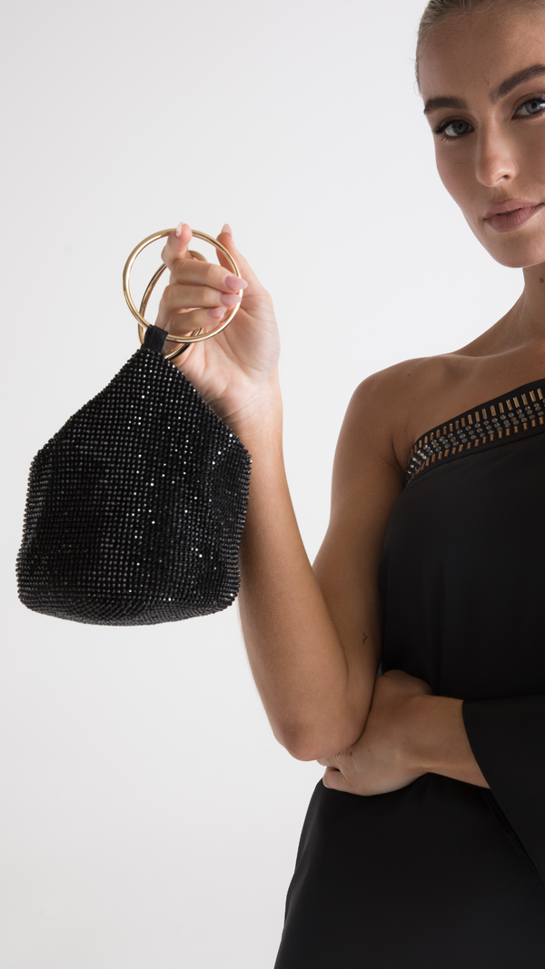 Olga Berg - Ellie Crystal Mesh Bag - Black