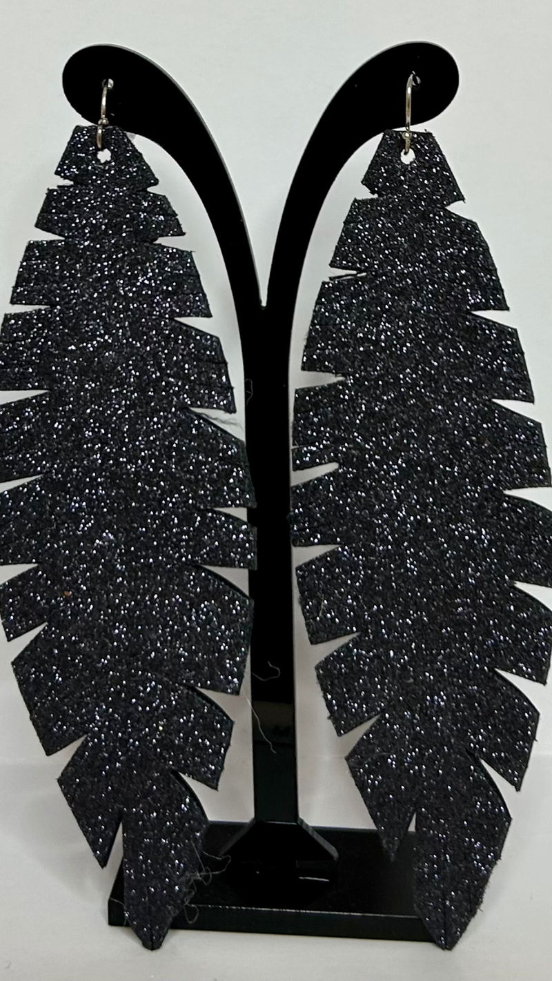 Mickelloo Large Luxury Leaf Earring - Black Sparkle