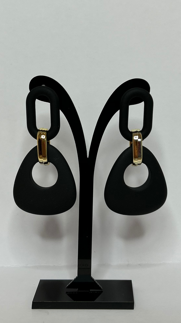 Medium Black Drop Earring  - Black & Gold