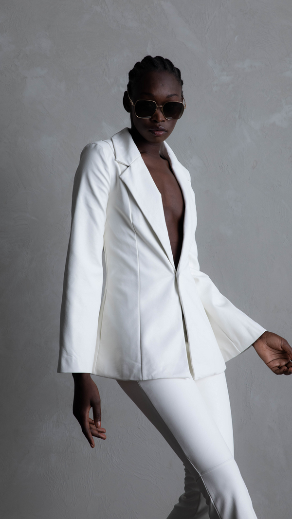 Amira Faux Leather Blazer - White