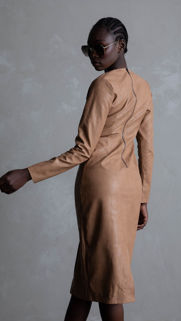 Harper Faux Leather Dress/Coat - Camel