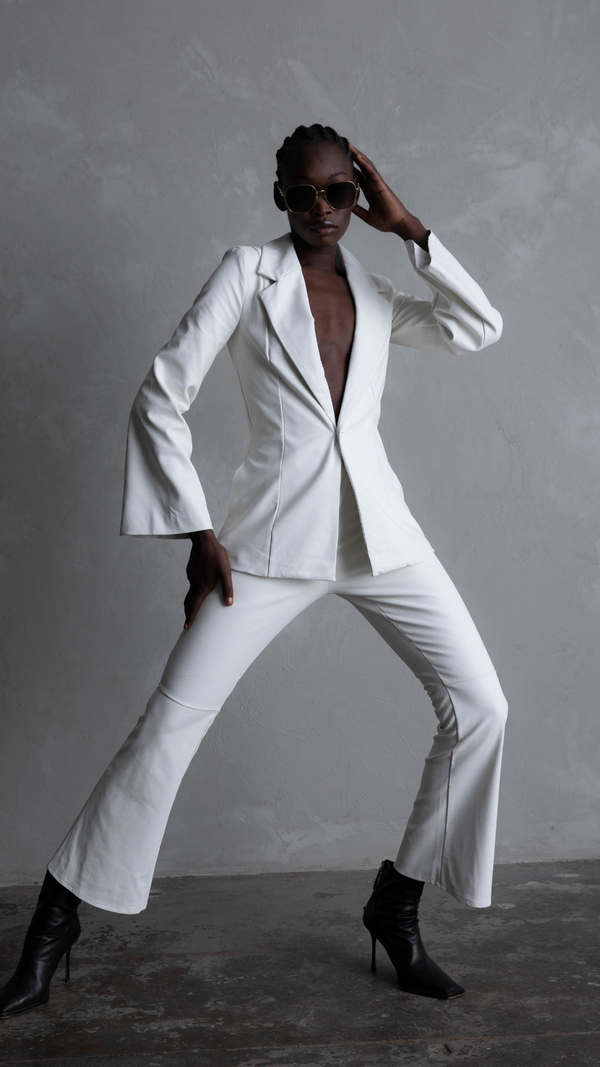 Amira Faux Leather Blazer - White