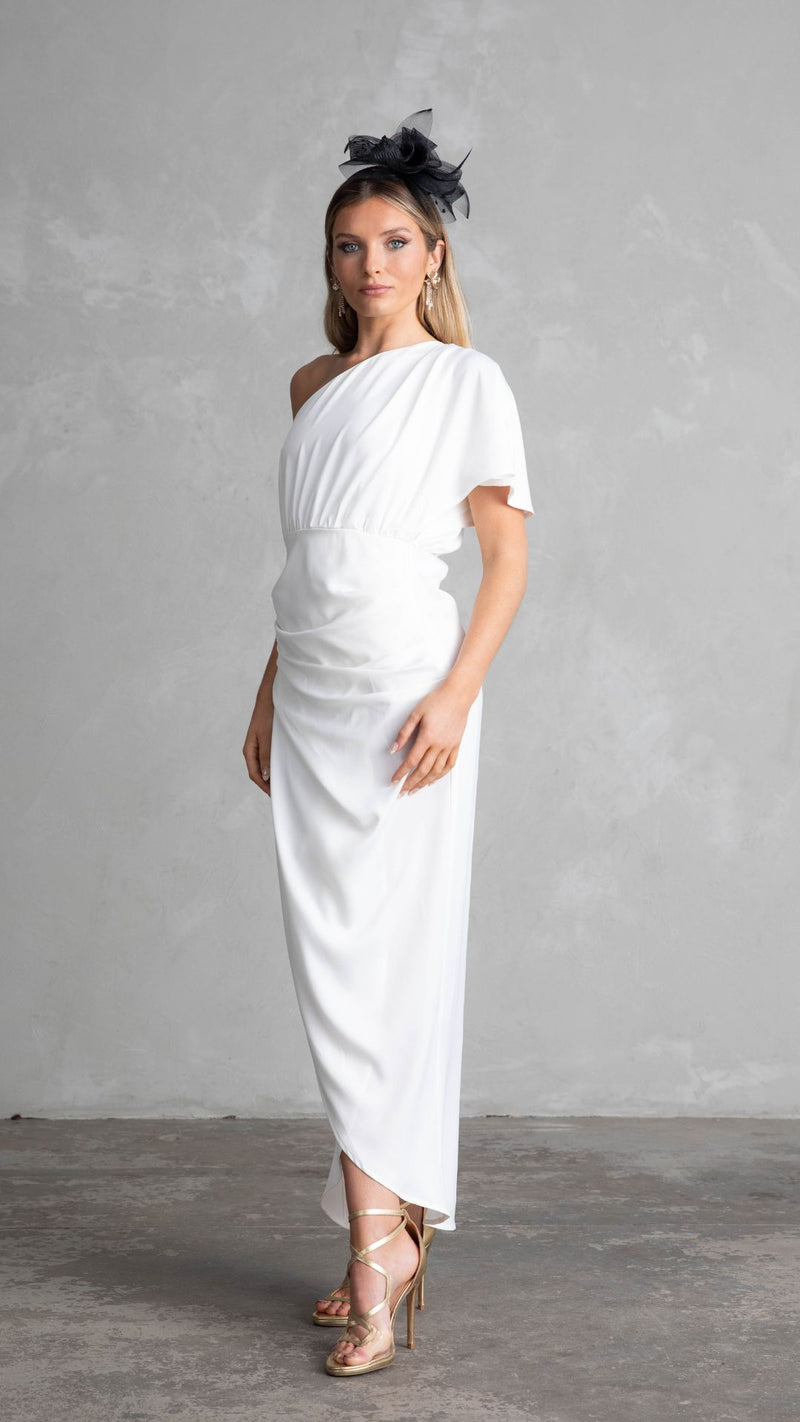 Venice One Shoulder Dress - Pearl White