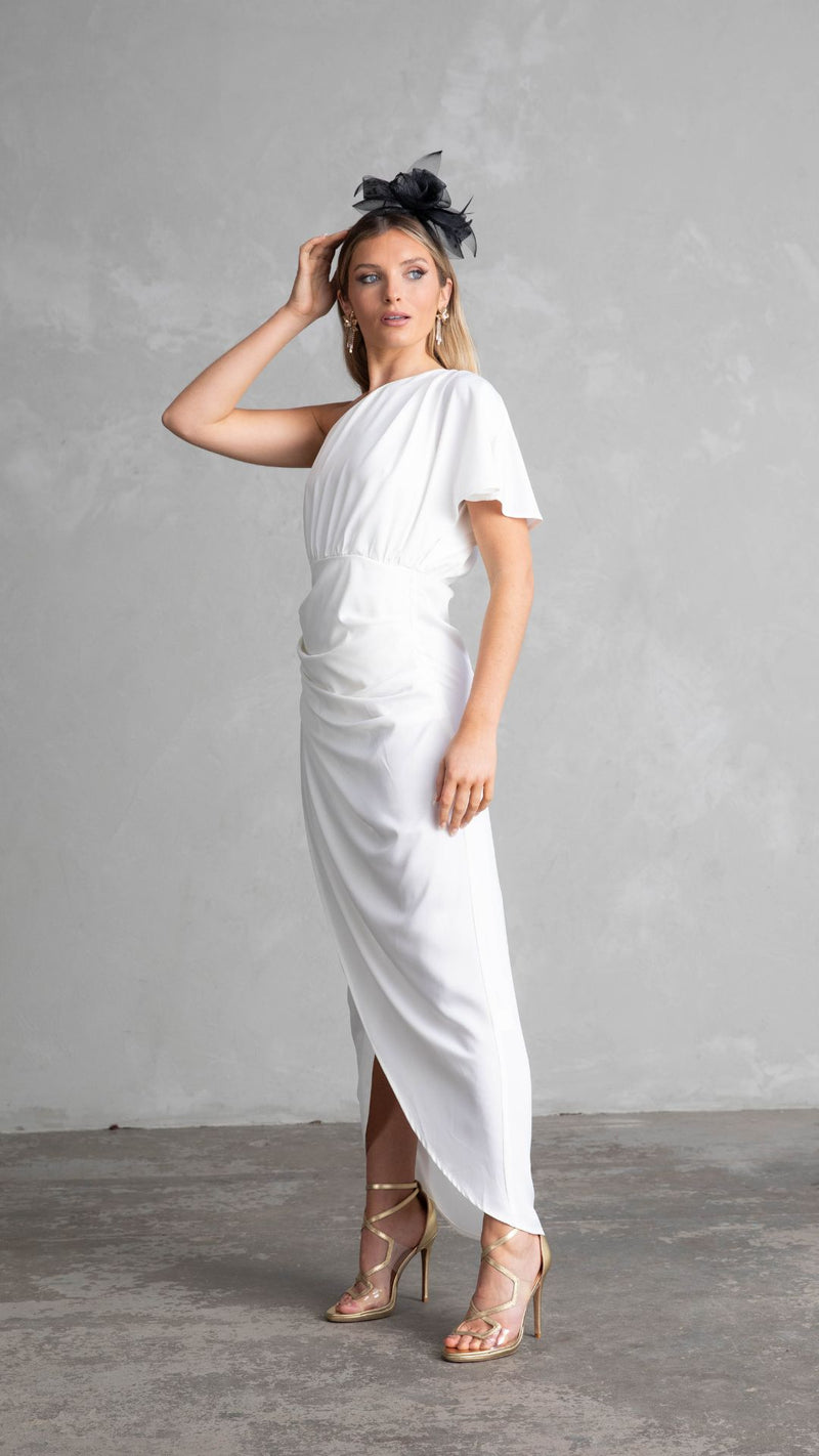 Venice One Shoulder Dress - Pearl White