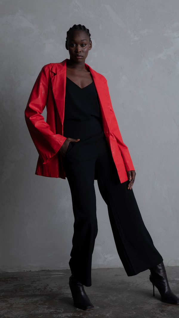 Amira Faux Leather Blazer - Red