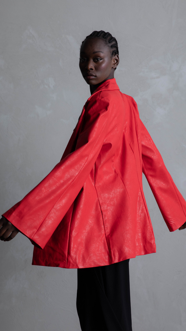 Amira Faux Leather Blazer - Red