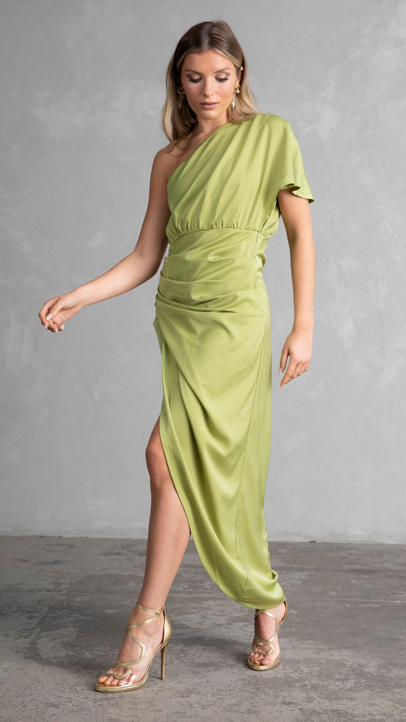 Venice One Shoulder Dress - Lime Green