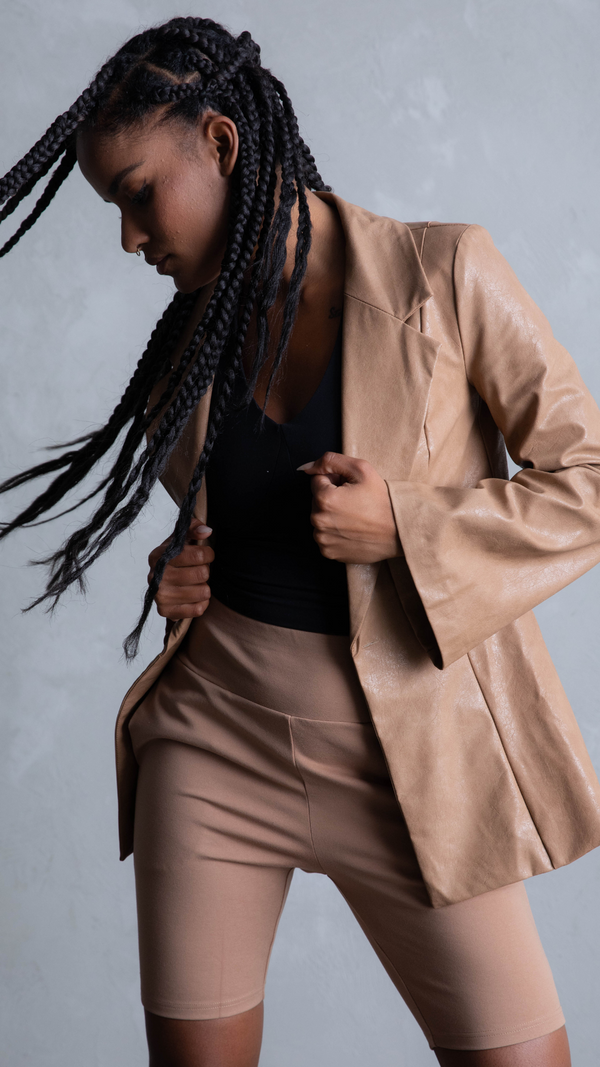 Amira Faux Leather Blazer - Camel