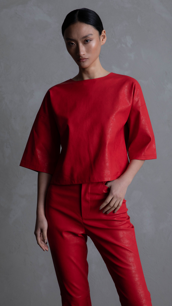 Belle Faux Leather Pants - Red