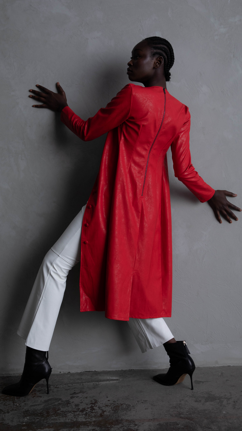 Harper Faux Leather Dress/Coat - Red
