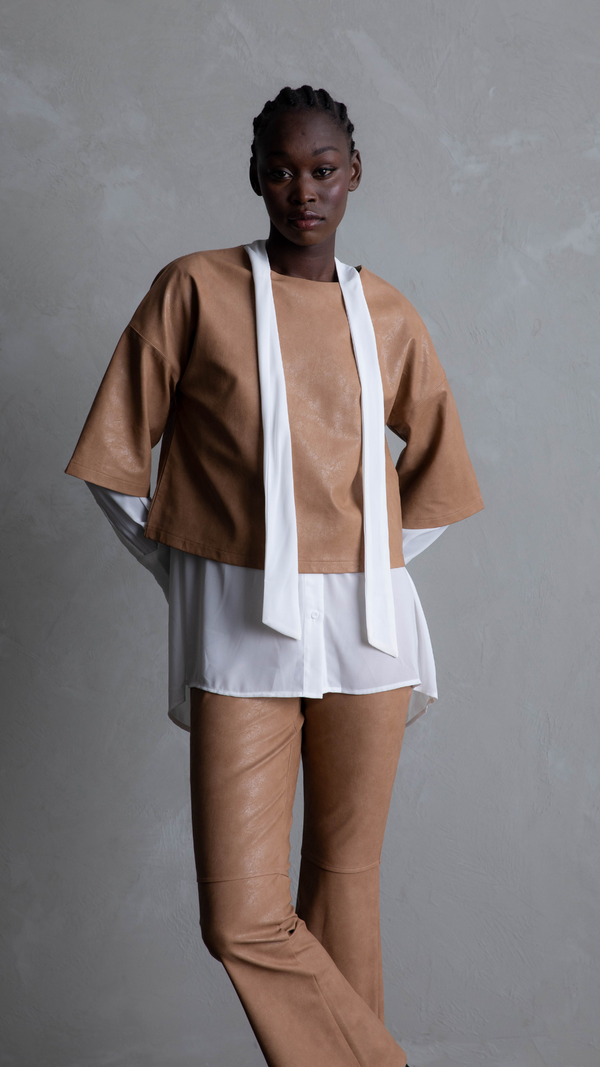Dexter Faux Leather Top - Camel