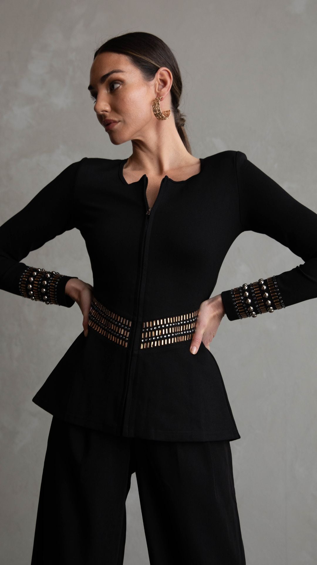 Blair Peplum Embellishment Jacket - Black